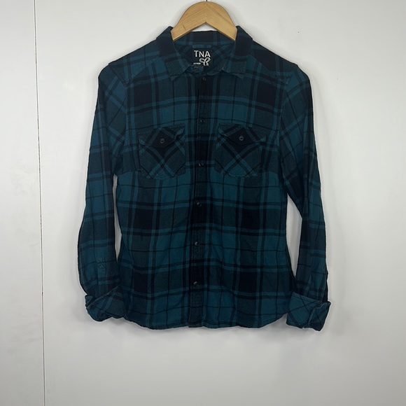 Aritzia TNA Plaid Button-down Shirt Womens Size M Blue and Black - Picture 1 of 6